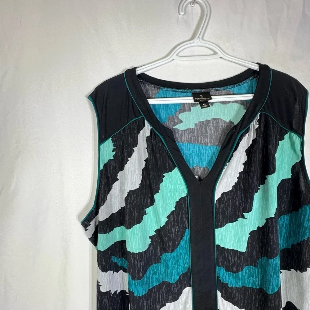 Worthington Chic Teal Zebra Print Sleeveless Top